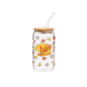 Gilmore Girls Lukes Logo 16 Oz. Glass Tumbler with Bamboo Lid and Glass Straw