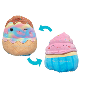 Squishmallow Glady the Tie Dye Ice Cream and Diedre the Cupcake in Blue Wrapper Flipamallows 12" Stuffed Plush by Kelly Toy