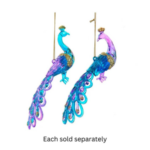 3.5" Majestic Glazed Iridescent Purple & Teal Peacock Ornaments