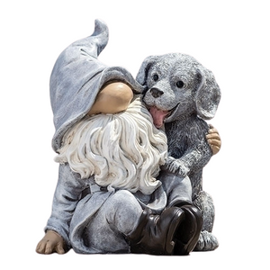 9" Gnome with Puppy Garden Statue