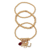Kentucky Roses Gold Metal Beaded Bracelets With Charms, Set of 3