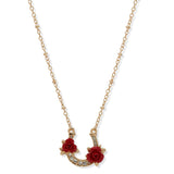 Kentucky Roses Gold Metal Necklace With Crystal Horseshoe and Roses Pendant