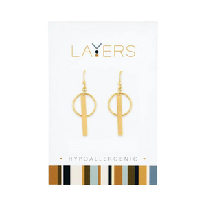 Gold Circle & Bar Dangle Layers Earrings