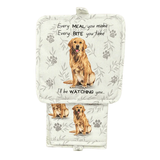 Golden Retriever Dog Lover's Oven Mitt, Potholder, and Kitchen Towel Set, 100% Cotton