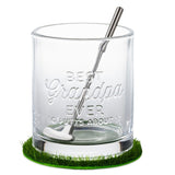 Hallmark Best Grandpa Ever Lowball Glass With Golf Club Stirrer and Turf Coaster, 8.5 oz.