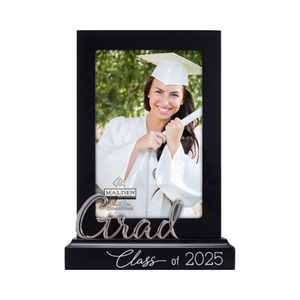 Grad Class of 2025 Platform Picture Frame with Metal Word Attachment Holds 4"x6" Photo