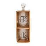 Mud Pie His Her Wine Glasses Set with Diamond Bottle Stopper