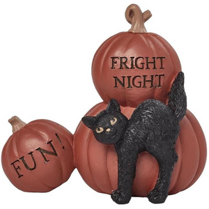 Halloween Pumpkin Cluster with Black Cat Fright Night Fun Mini Figurine