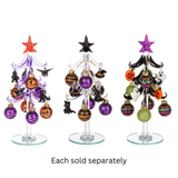 Halloween Glass Tree with 12 Ball and Figural Ornament 8"