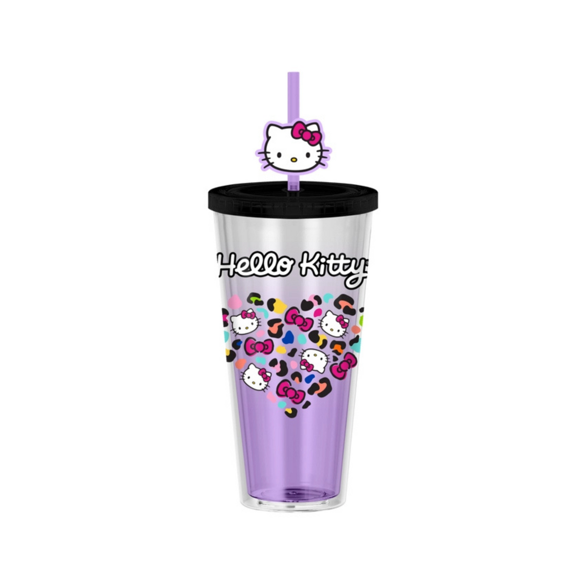 Hello Kitty Cold Hello Kitty Jungle Heart 24 Oz. Plastic Cold Cup with Lid and Topper S ...