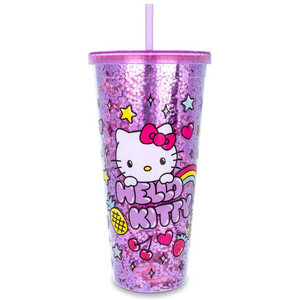 32 oz Sanrio Hello Kitty Rainbow Confetti Carnival Cup With Lid and Straw