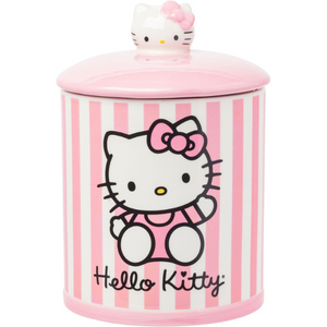 8" Hello Kitty Script Logo Pink Stripes Ceramic Canister