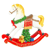 Holly Wreath Rocking Horse Tabletop Statue 10"