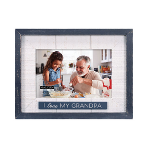 I Love My Grandpa Navy Rustic Picture Frame with Plaque Attachment Holds 4"x6" Photo