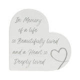 In Memory of a Life So Beautifully Lived Memorial Sympathy 5" Ceramic Heart Plaque