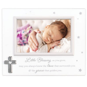 Little Blessing As You Grow in Love and Grace Picture Frame with Metal Cross Attachment Holds 4"x6" Horizontal Photo
