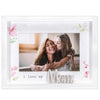 I Love My Mom Floral Matted Rustic White Wood Picture Frame with Metal Word Attachment Holds 4"x6" Photo