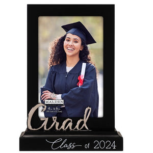 Grad Class of 2024 Platform Picture Frame with Metal Word Attachment Holds 4"x6" Photo
