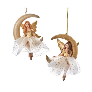 Ivory & Gold Fary On Moon Ornament