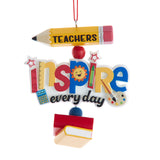 Teachers Inspire Everyday 4" Dangle Pencil and Book Ornament