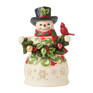 2025 Jim Shore Hallmark Exclusive Snowman with Garland & Cardinal Bird Finishing Touches 8.5"