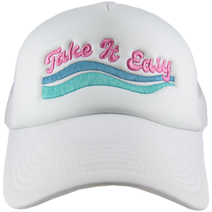 Take It Easy White Katydid Embroidered Trucker Hat