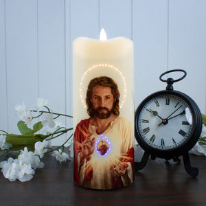 Sacred Heart of Jesus Fiber Optic Candle 7"