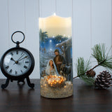 A Savior is Born Holy Family Nativity Fiber Optic Candle 7"