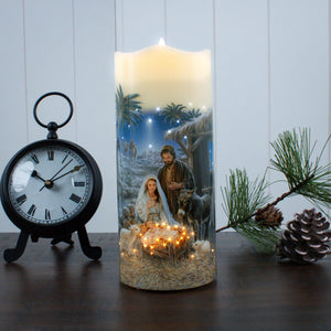 A Savior is Born Holy Family Nativity Fiber Optic Candle 7"