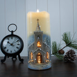 The Winter Chapel Fiber Optic Candle 7"