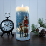 Starry Night Santa and Reindeer Fiber Optic Candle 7"