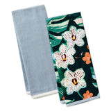Hallmark Lacey Chabert Collection Green Floral and Blue Chambray Tea Towels, Set of 2
