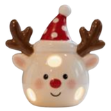 LED Light Up Reindeer with Santa Hat Ceramic Sitter Figurine 4.25"