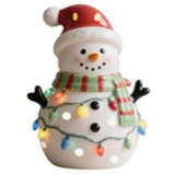 LED Light Up Snowman with Holiday Lights Ceramic Sitter Figurine 4.75"