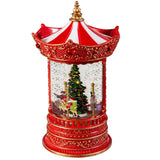 LED Lighted Table Décor Water Lantern Spinning Musical Merry Go Round Plays 8 Holiday Songs 10.25"