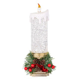 Glitter Water Candle with Red Berry Holly Gold Base 13"
