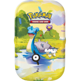 A Pokémon Trading Card Game card protector case featuring a colorful illustration of a blue dragon-like Pokémon in a grassy landscape with water, clouds, and the Pokémon logo at the top.