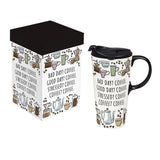 Coffee for Any Day Bad Good Stressed Ceramic Mug 17 Oz. with Lid and Gift Box