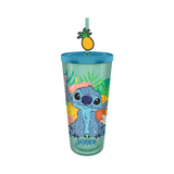 Lilo and Stitch Tropical Ohana Sitting 24 Oz. Plastic Cold Cup with Lid and Topper Straw