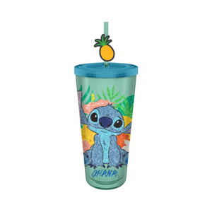 Lilo and Stitch Tropical Ohana Sitting 24 Oz. Plastic Cold Cup with Lid and Topper Straw