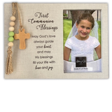 1st Communion Blessings Fabric Frame with Green & Natural Beads