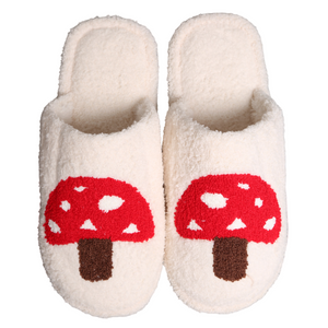 Red Mushroom Fuzzy Slippers
