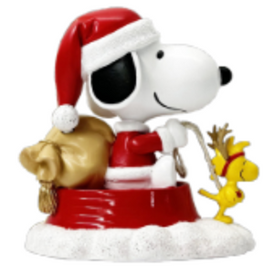 Merry Christmas Santa Snoopy on Sled with Woodstock Reindeer Peanuts Celebration with Snoopy Figurine 3.5"