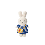Miffy in Blue Striped Dress with Yellow Stripe Red Flower Bag Crocheted Plush Stuffed Bunny 10"