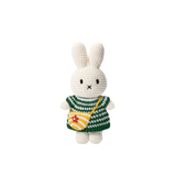 Miffy in Green Stripe Dress with Yellow Stripe Red Flower Bag Crocheted Plush Stuffed Bunny 10"