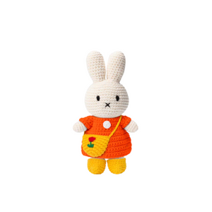 Miffy in Orange Dress with Yellow Tulip Bag Crocheted Plush Stuffed Bunny 10"