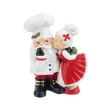 Mrs. Clause Kissing Chef Santa Figurine 4.5"
