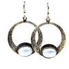 Silver Forest Flowered Textured Loop with Light Blue Stone Pierced earrings