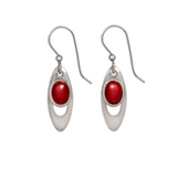 Silver Forest Open Oval/Red Stone Earrings