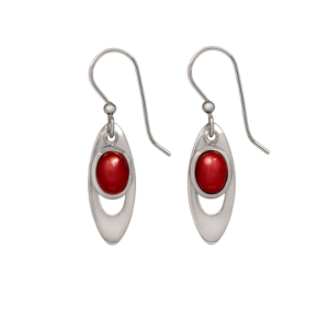 Silver Forest Open Oval/Red Stone Earrings